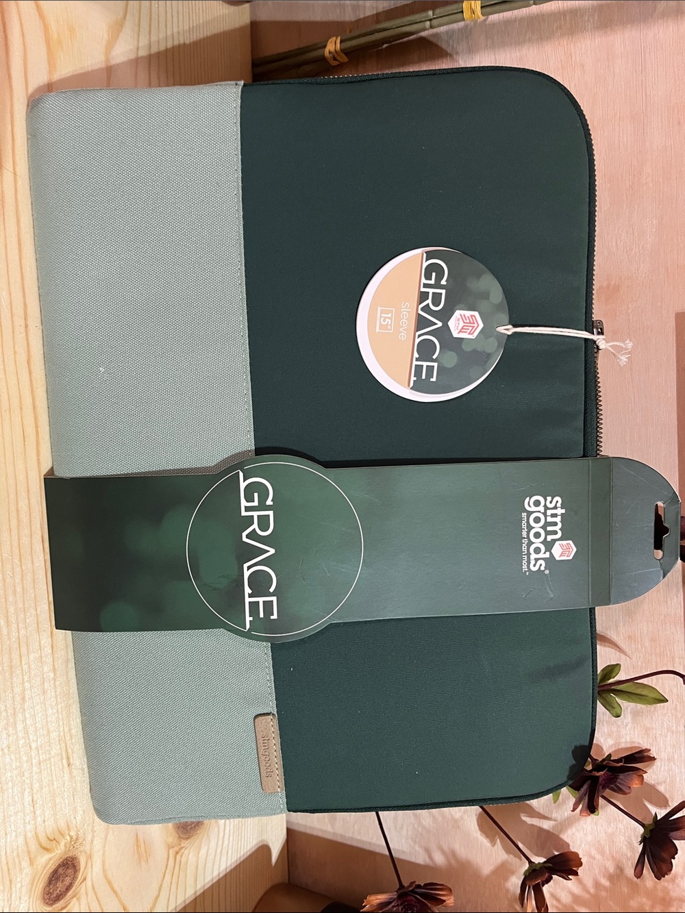 Grace Two-Tone Laptop Sleeve in Forest Green and Light Gray